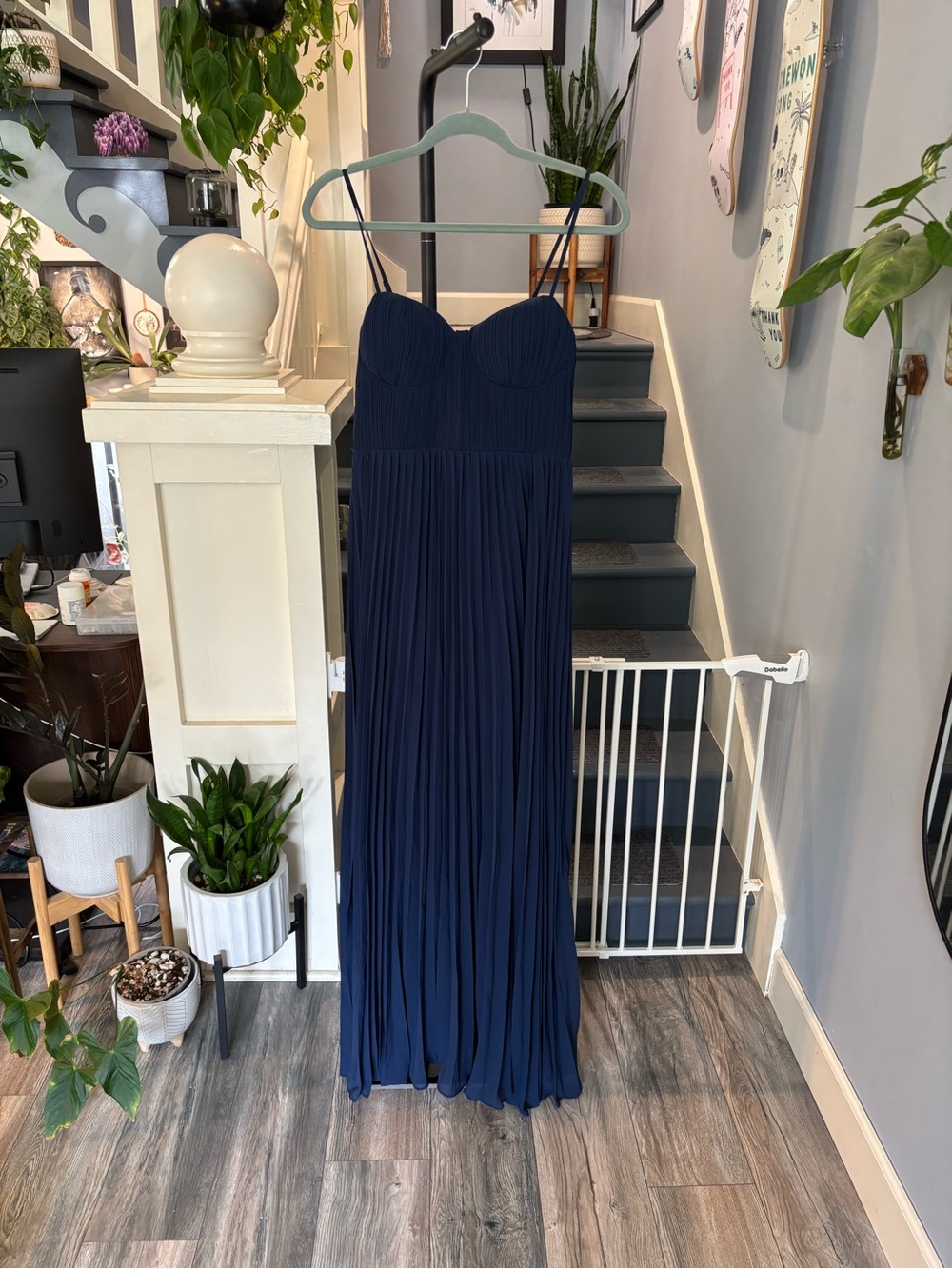 Lulu's Navy Pleated Maxi Dress with Sweetheart Bust